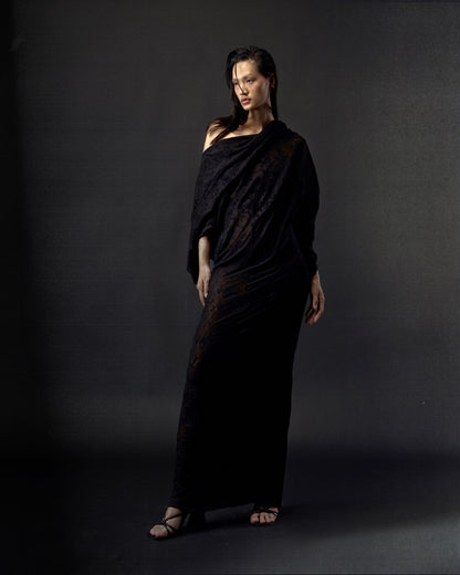 DROPPED SHOULDER VELVET DRESS