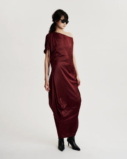 BLACK PLUM RUTCHED SILK DRESS