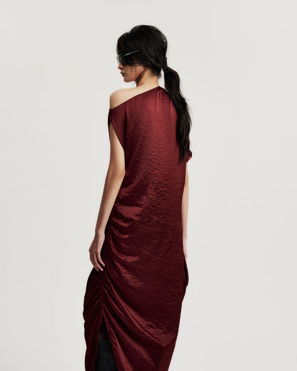 BLACK PLUM RUTCHED SILK DRESS