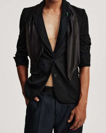 SILK SCARF CHARCOAL BLAZER