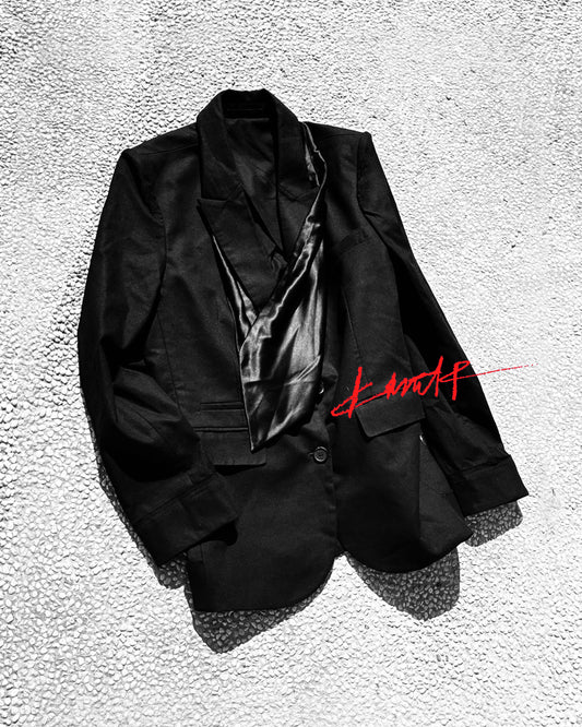 SILK SCARF CHARCOAL BLAZER